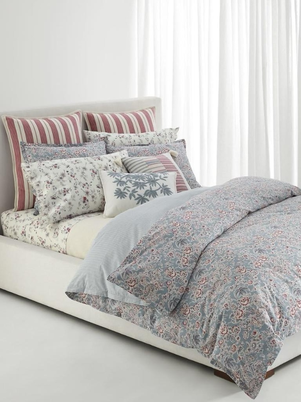 RALPH LAUREN Maddie Floral Blue KING DUVET SHAMS SET 3P $385 COTTON